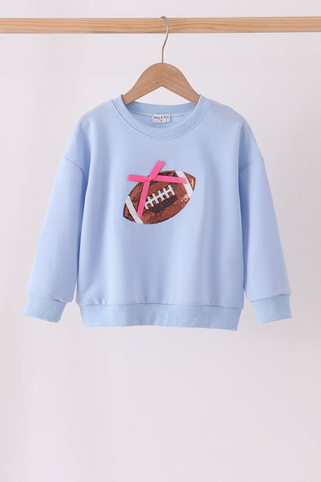 Blue football sequin mom&me top