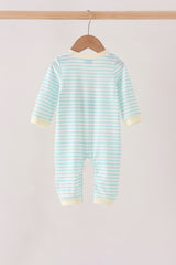 Green excavator french knot stripe romper