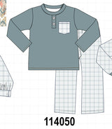 Teal pocket plaid pants set