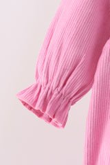 Pink corduroy lace smocked bubble