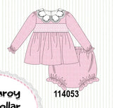 Pink corduroy lace smocked bloomer set