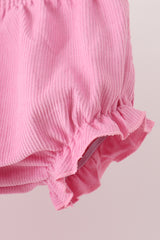 Pink corduroy lace smocked bloomer set