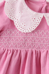 Pink corduroy lace smocked ruffle pants set