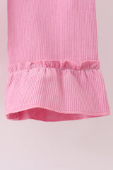 Pink corduroy lace smocked ruffle pants set