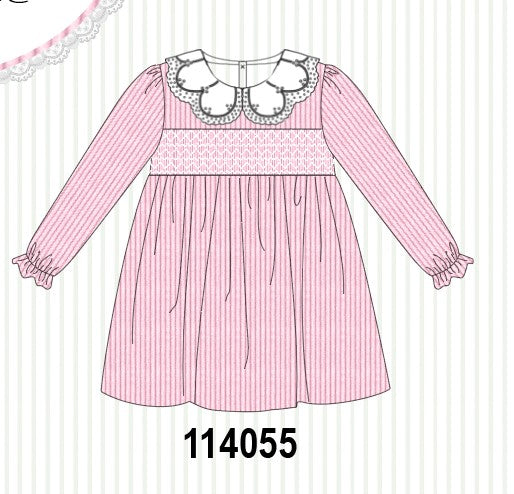 Pink corduroy lace smocked dress