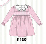 Pink corduroy lace smocked dress