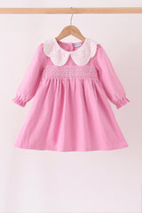 Pink corduroy lace smocked dress