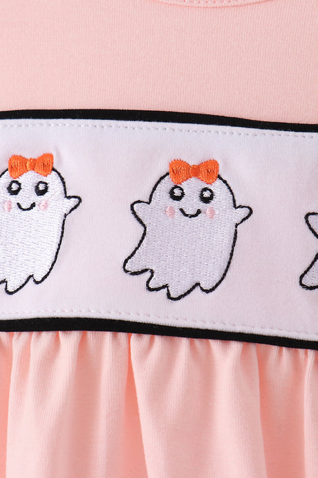 Pink Ghost Embroidery Ruffle Bubble