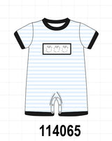 Blue Ghost Embroidery Stripe Romper