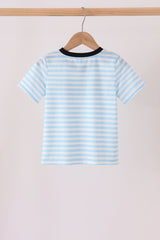 Blue Ghost Embroidery Stripe Top