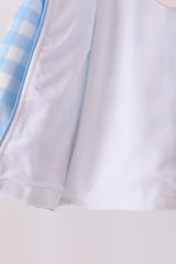 Blue bow embroidery gingham raincoat