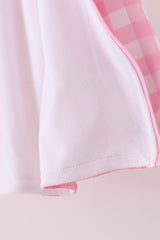 Pink floral embroidery gingham raincoat