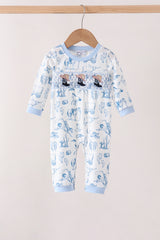 Blue Cowboy Smocked Romper