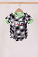 Black car embroidery checkered bubble