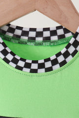 Green car embroidery checkered romper