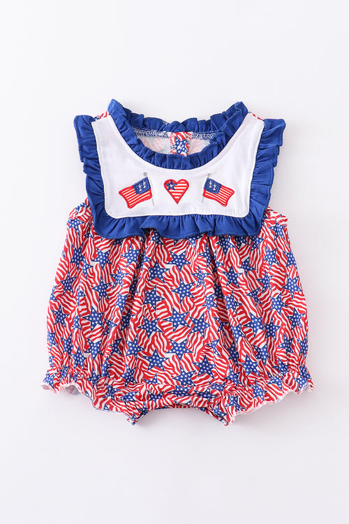 Navy patriotic flag embroidery girl bubble