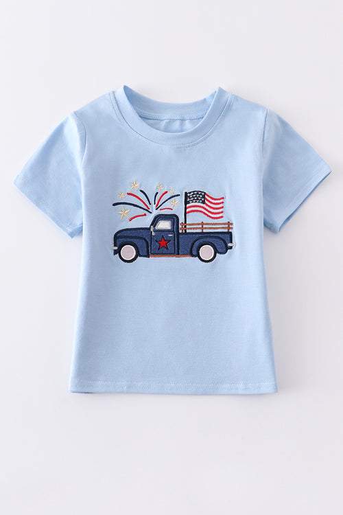 Blue patriotic truck applique boy top