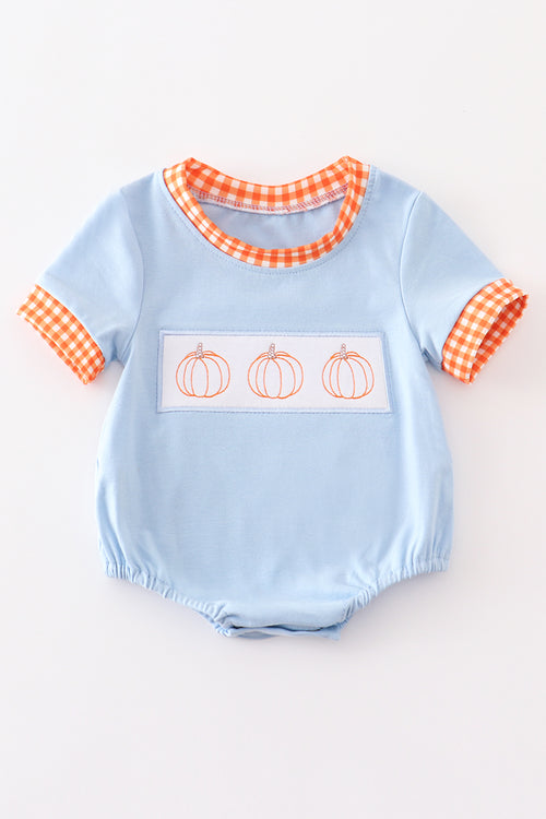 Blue pumpkin embroidery boy bubble