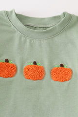 Green plaid french knot pumpkin boy set