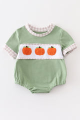 Green plaid french knot pumpkin boy bubble