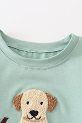 Green dog pumpkin french knot boy top