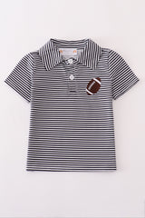 Navy stripe football embroidery button down shirt