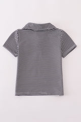 Navy stripe football embroidery button down shirt