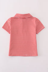 Red stripe football embroidery button down shirt