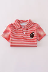Red stripe football embroidery button down shirt