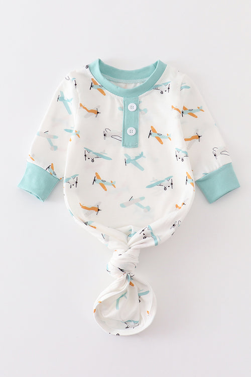 Aircraft print baby boy gown