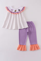 Purple witch embroidery girl set