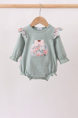 Sage Floral Pumpkin Applique Ruffle Bubble