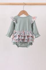 Sage Floral Pumpkin Applique Ruffle Bubble