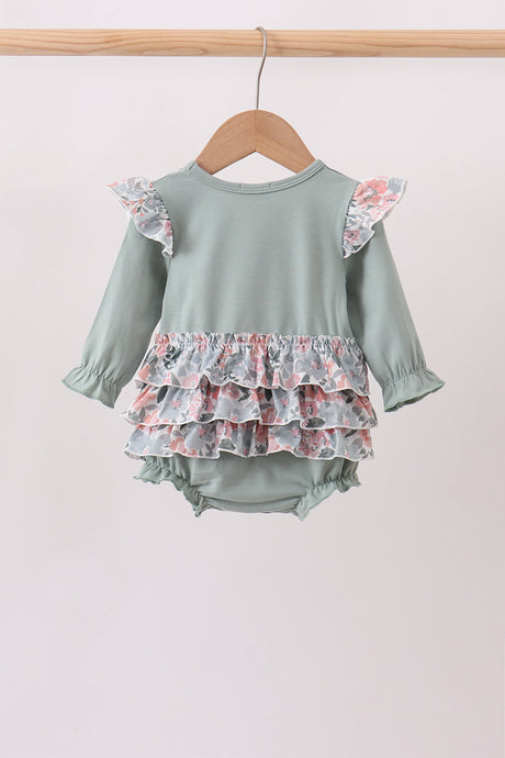 Sage Floral Pumpkin Applique Ruffle Bubble