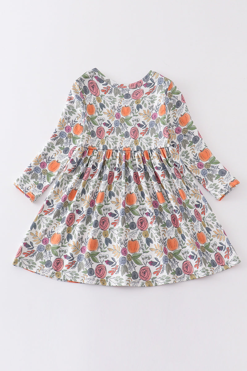 Pumpkin floral print girl dress – Honeydewusa
