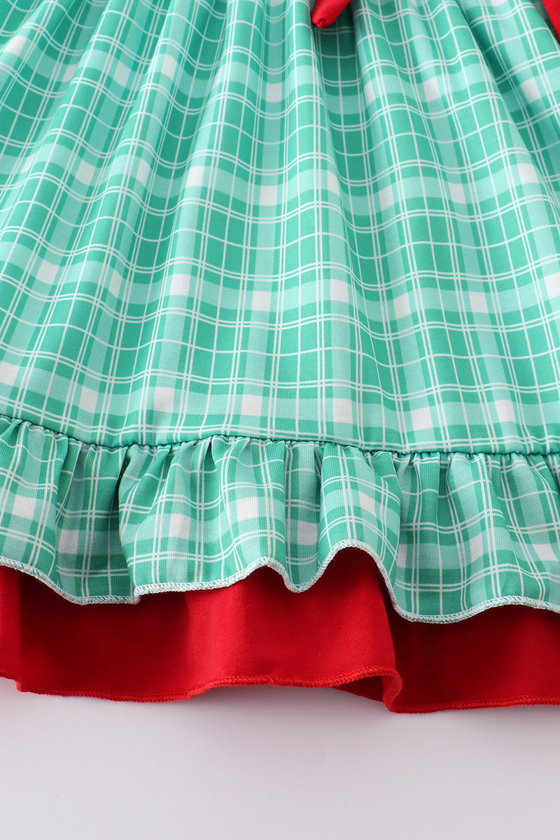 Green plaid ruffle dress