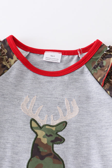 Camouflage print deer applique girl set