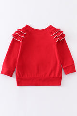 Red valentine's day truck embroidery ruffle girl top