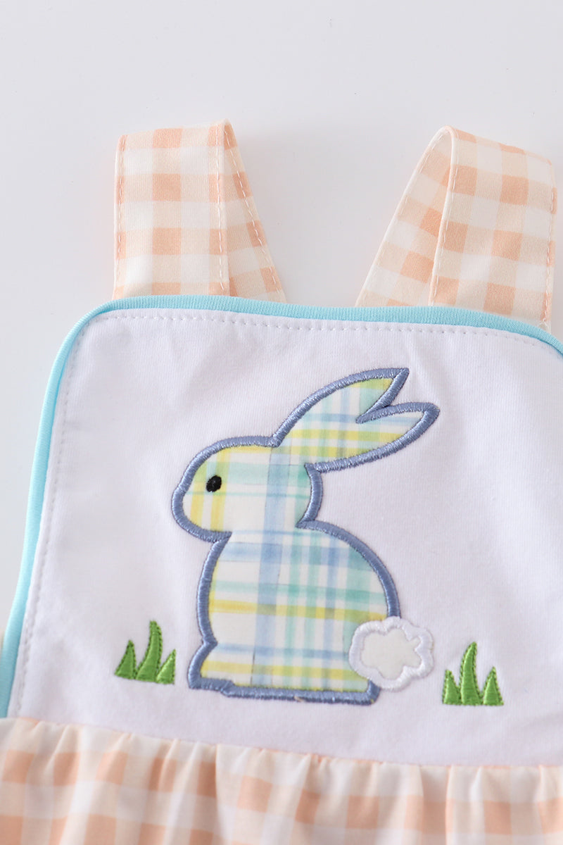 Plaid rabbit applique boy bubble