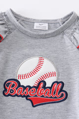 Grey baseball applique ruffle girl bubble