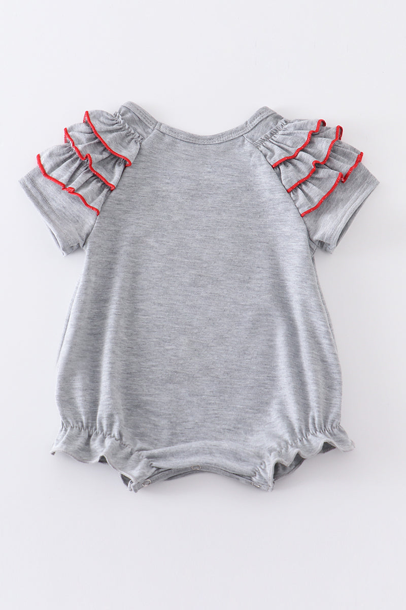 Grey baseball applique ruffle girl bubble