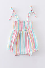 Pink stripe smocked strap girl bubble