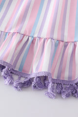 Purple stripe smocked strap dress