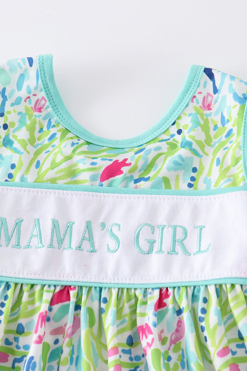 Green lily print mama's girl embroidery dress