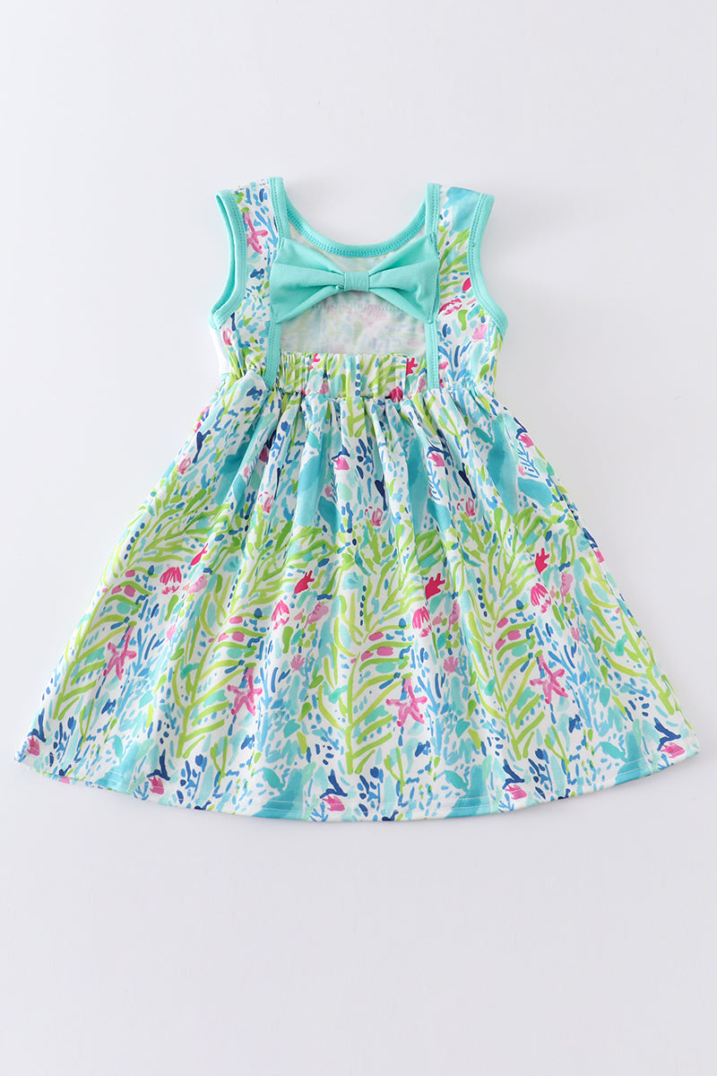 Green lily print mama's girl embroidery dress