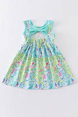 Green lily print mama's girl embroidery dress