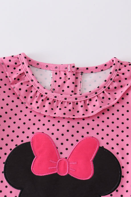 Pink polka dot character applique girl set