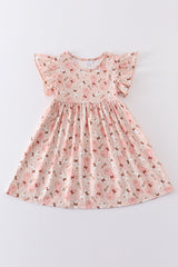 Pink easter bunny print ruffle dress