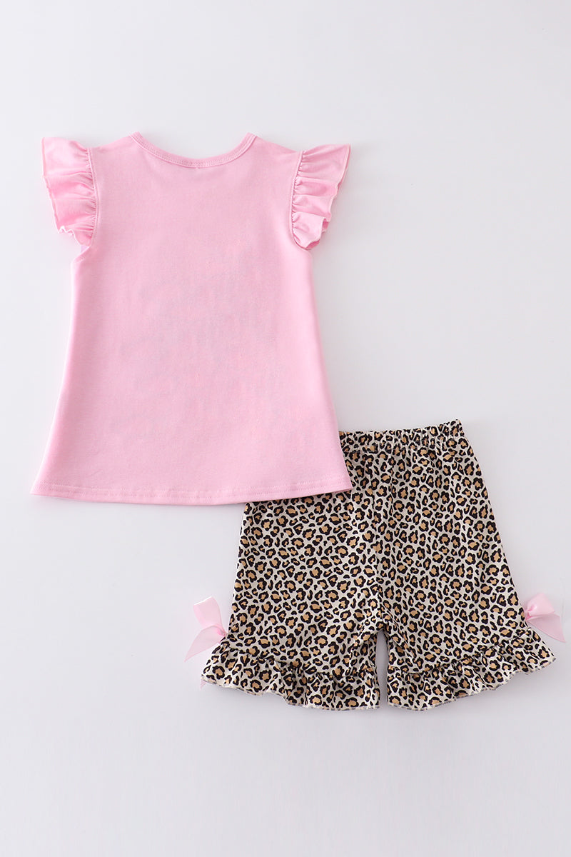 Pink bunny applique ruffle girl set