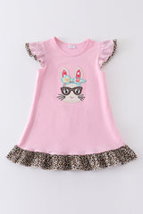 Pink bunny applique ruffle dress